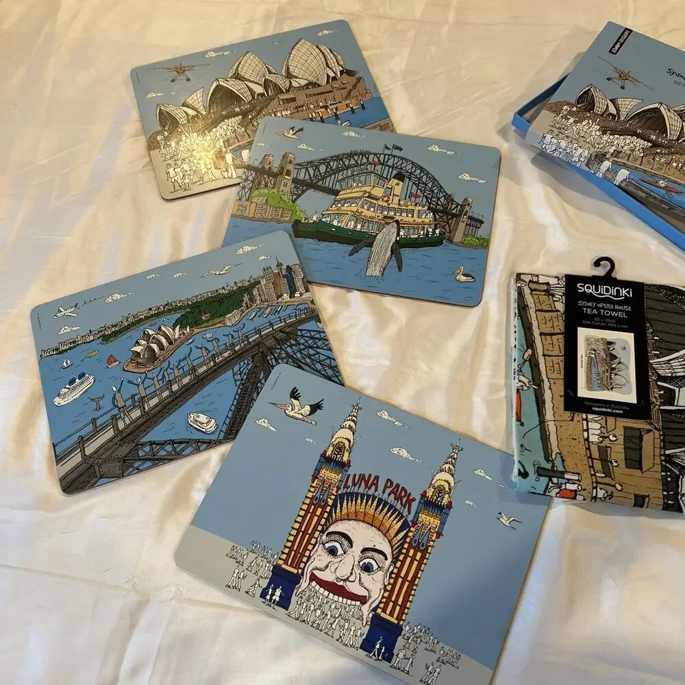 New Squidinki Placemats (4) Sydney Harbour Collection I & Tea Towel